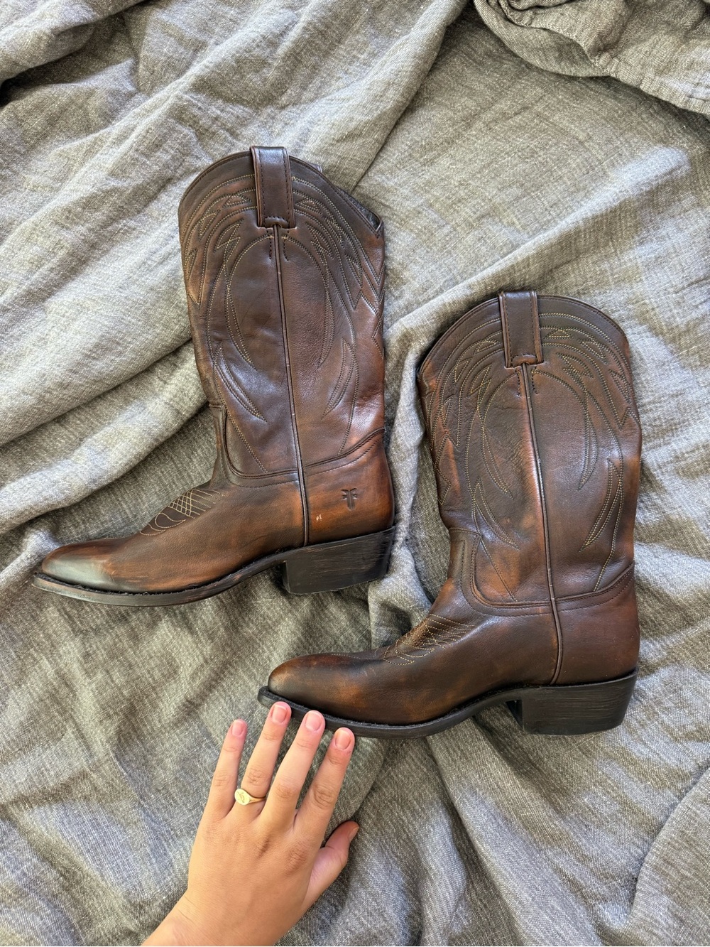 Frye Dark Brown Leather Western Boots - Picture 2 of 4